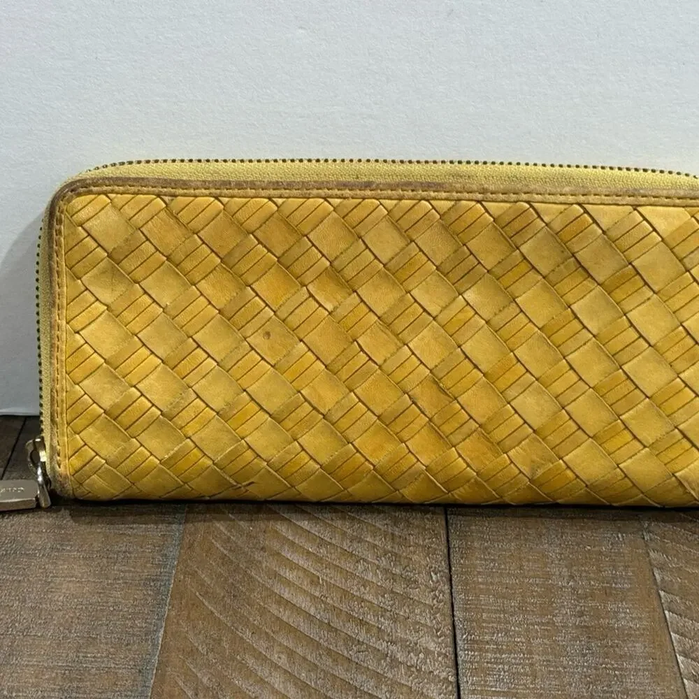 Cole Haan Heritage Weave Yellow Leather Wallet See pics for pen mark